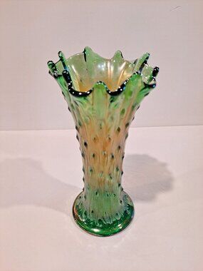 vintage northwood 8" tree trunk carnival glass swung vase